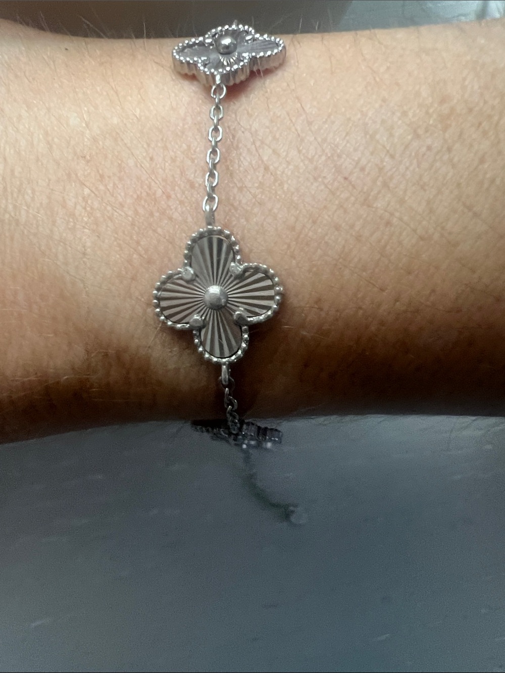 Silver Floral Clover Link Bracelet - Women's Jewelry